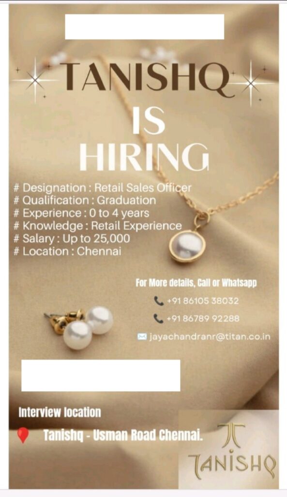 Tanishq is hiring Salary 25,000 - Tamil careers